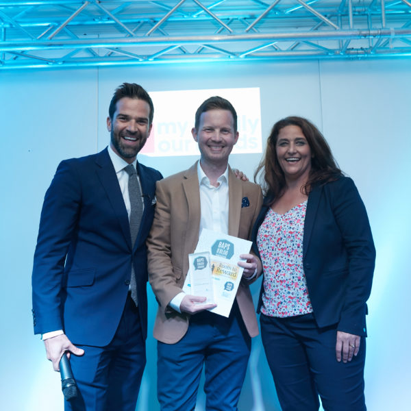 James, BAPS winner 2018 - Stories about Autism, with Gethin and his award