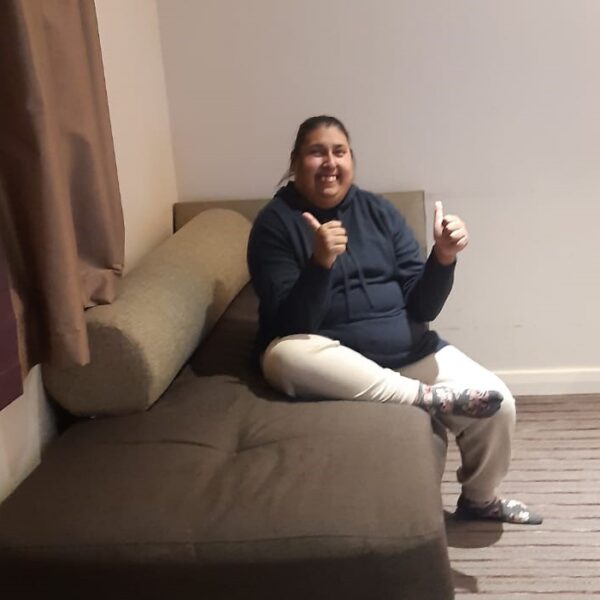 Harpreet in her hotel room